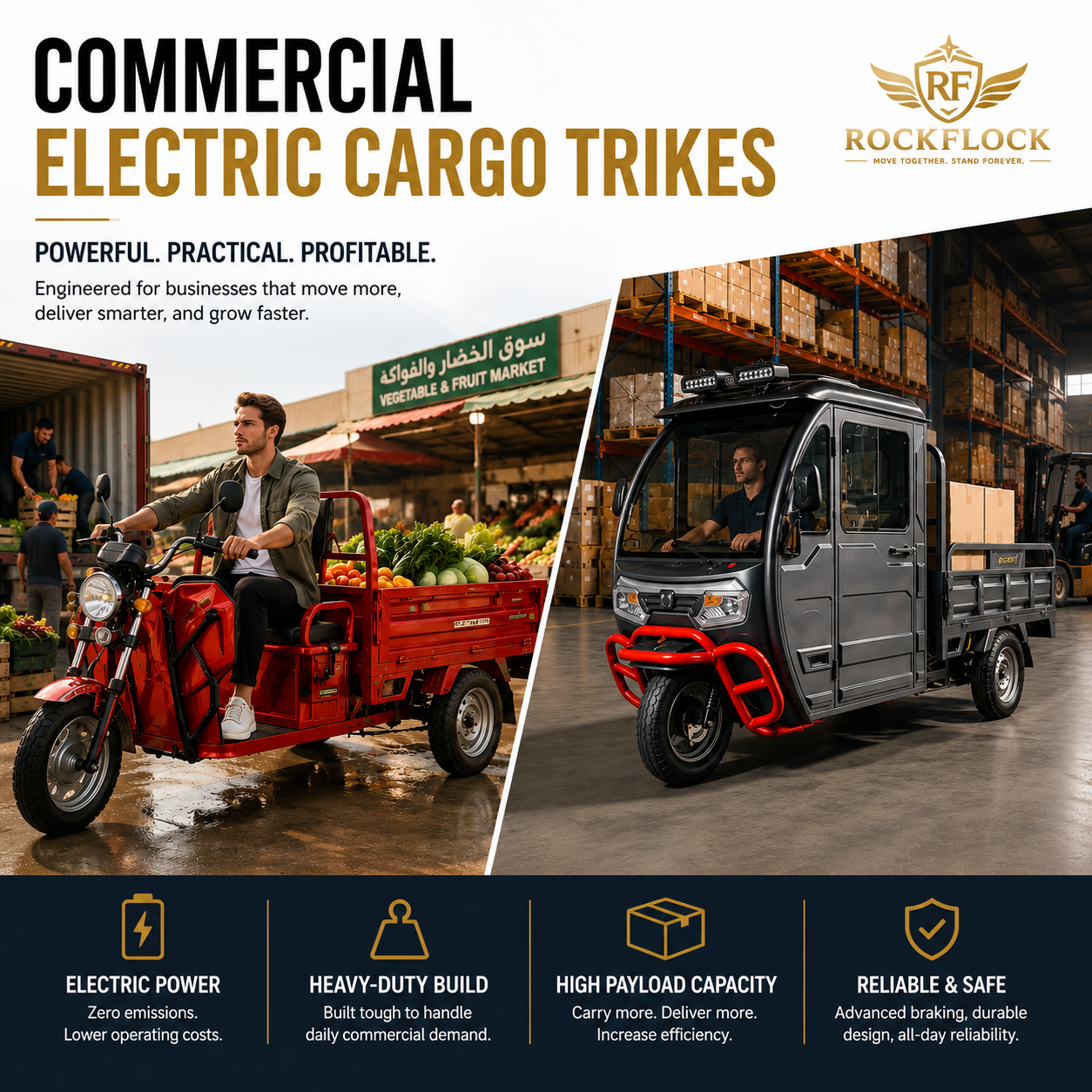 Commercial Tri-Wheel Cargo Tuk-Tuk Heavy Duty E-Bike with Rear Trunk Space