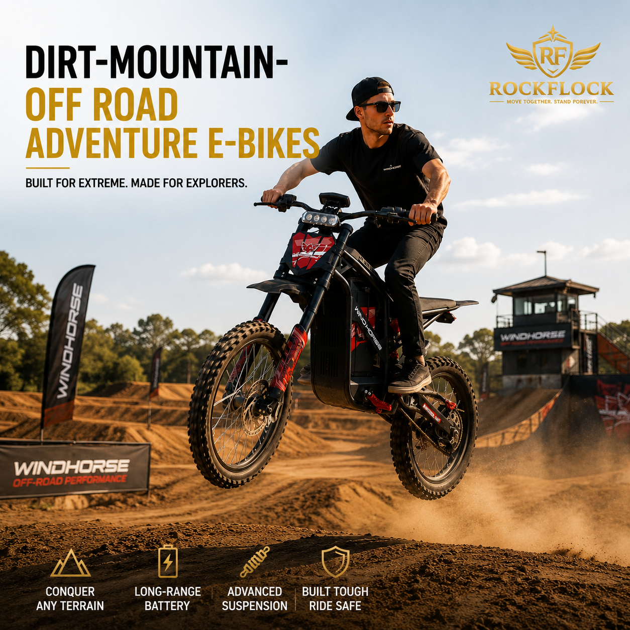 High Performance Electric Dirt mountain off road adventure E-Bikes in UAE by RockFlock for Dessert Adventures