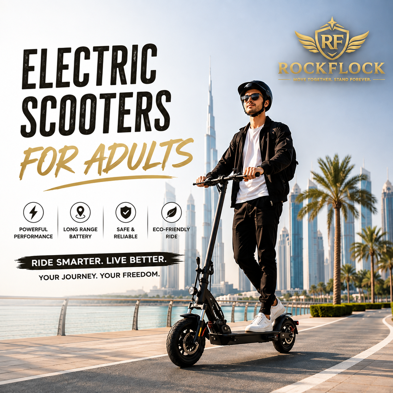 Smart Electric Scooters for Adults in UAE by RockFlock for powerful performance
