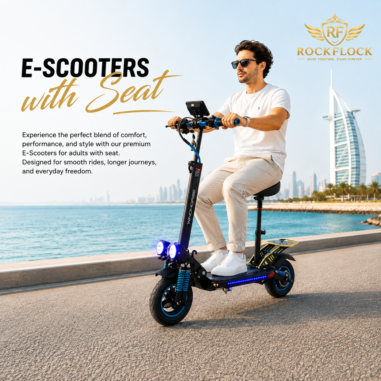 Best Electric Scooter for Adults with Seat in UAE by RockFlock for daily Commuting