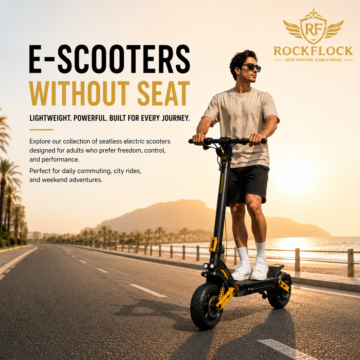 Lightweight & Stylish Electric Scooters for Adults Without Seat in UAE by RockFlock for daily commuting