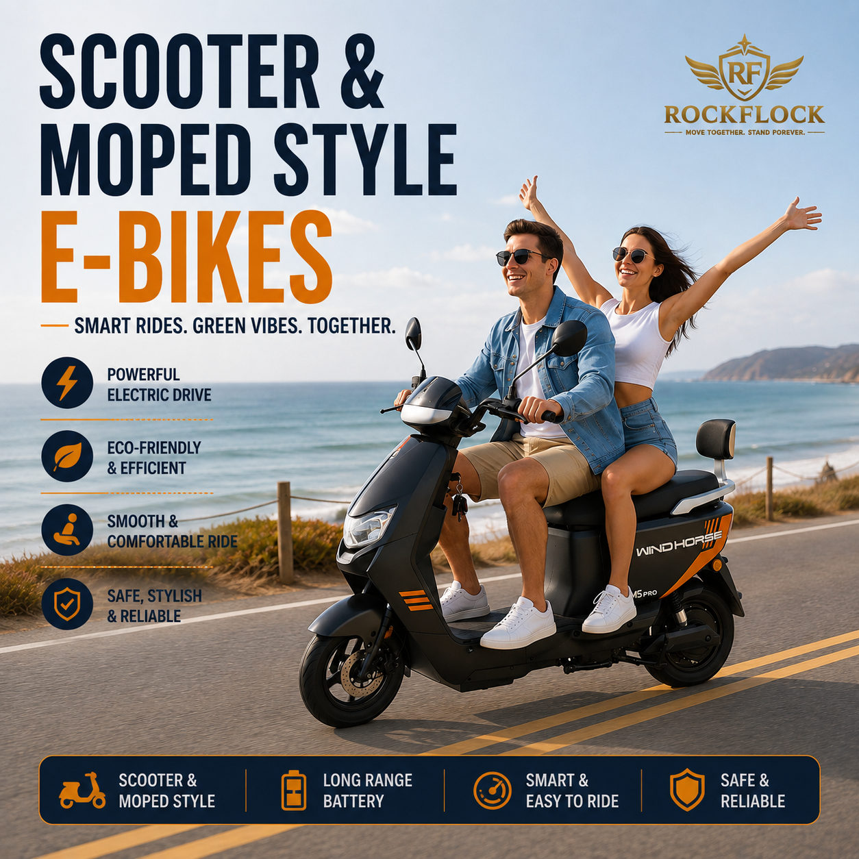 Scooter & Moped Style E-Bikes in UAE by RockFlock for Smooth & Stylish Powerful Electric Drive