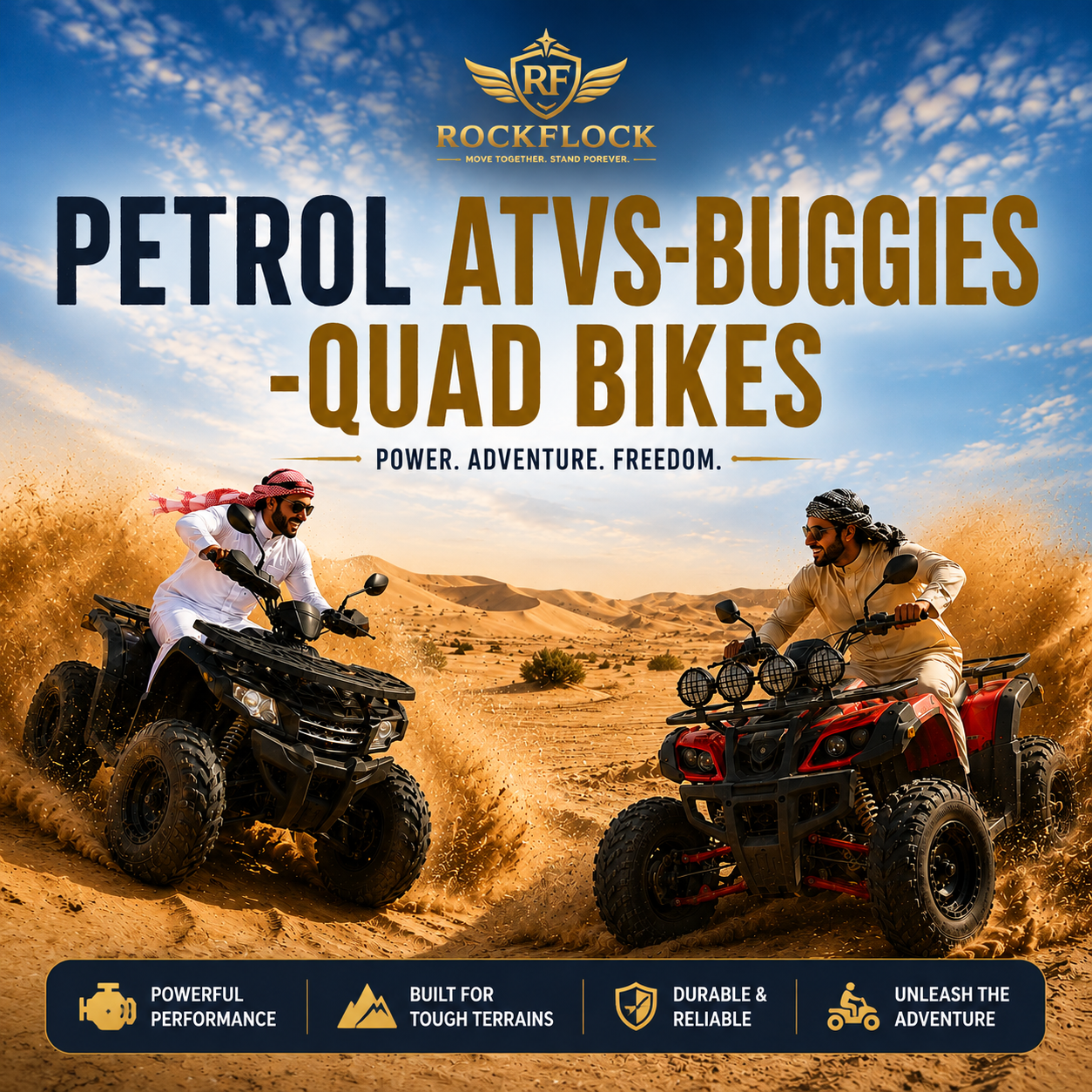 Petrol ATVs Buggies Quad Bikes in UAE by RockFlock for powerful performance in outdoor Adventure