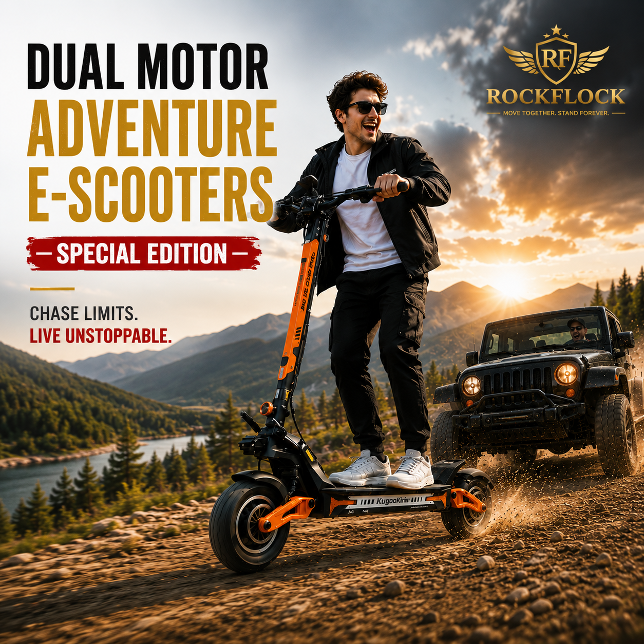 Dual Motor Fast Speed Special Edition E-Scooters for Adults in UAE by RockFlock for Dessert and outdoor adventures