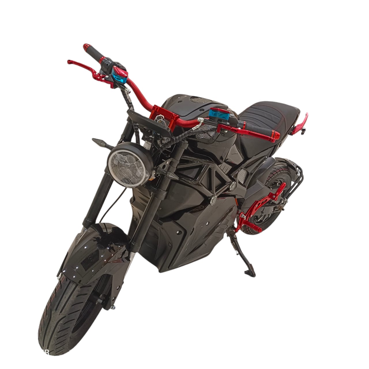 A-1 Two Seaters Stylish Electric Motorcycle black front three-quarter view