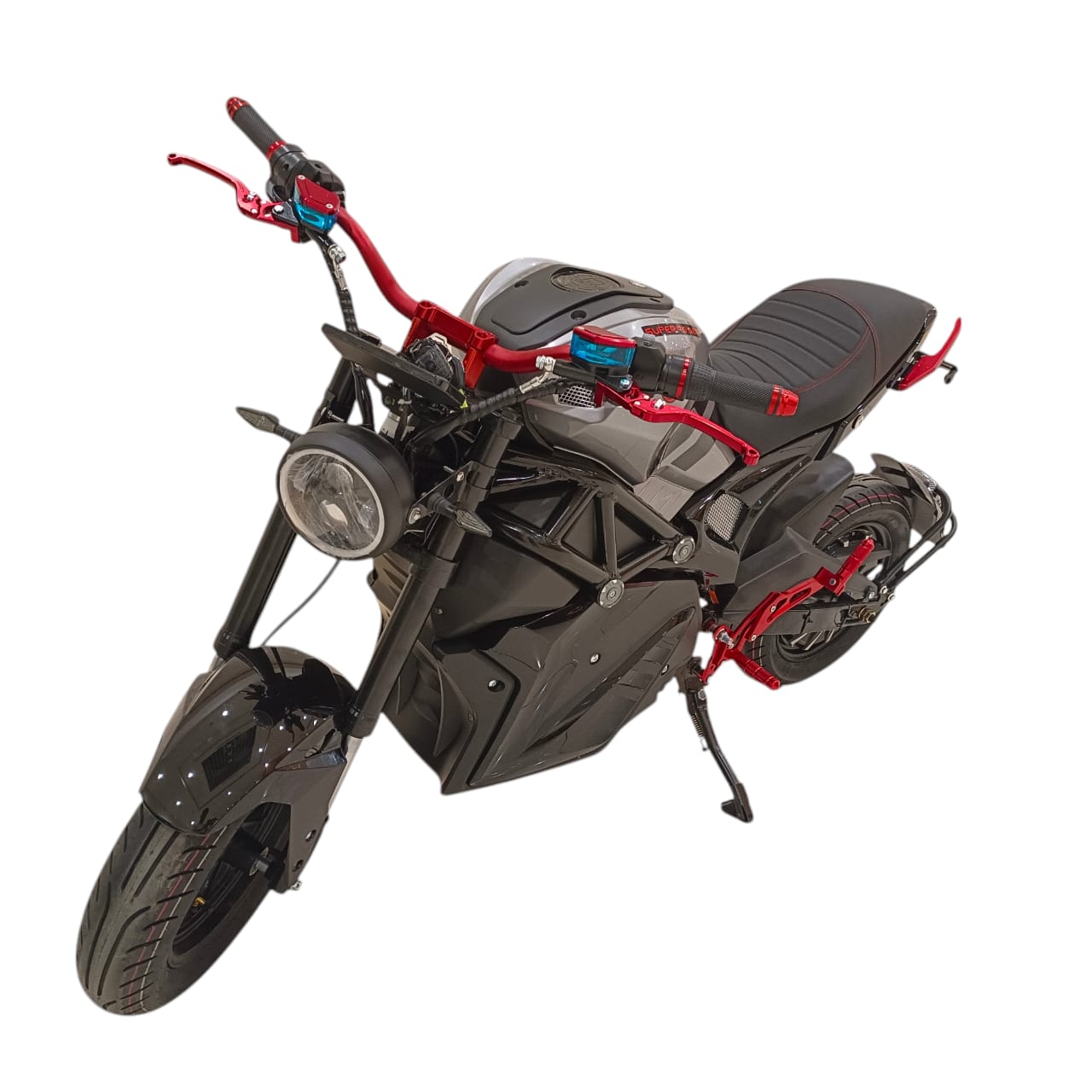 A-1 Two Seaters Stylish Electric Motorcycle silver front three-quarter view
