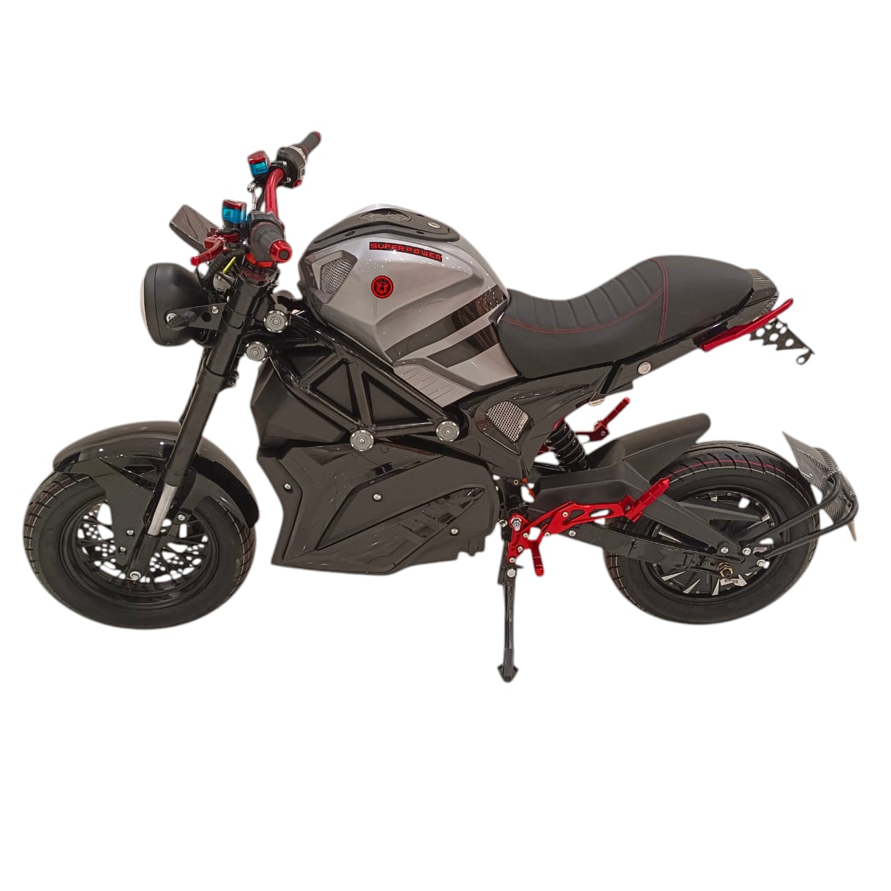 A-1 Two Seaters Stylish Electric Motorcycle silver left side profile