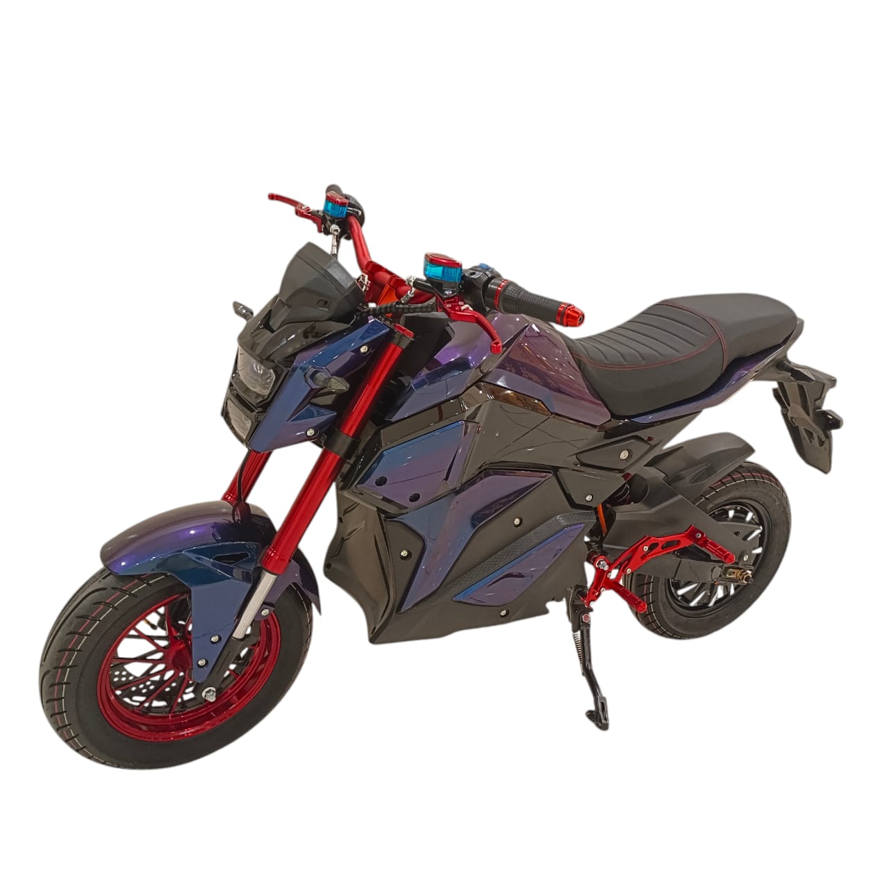 A-2 Electric Motorcycle front three-quarter view showing aggressive street styling.