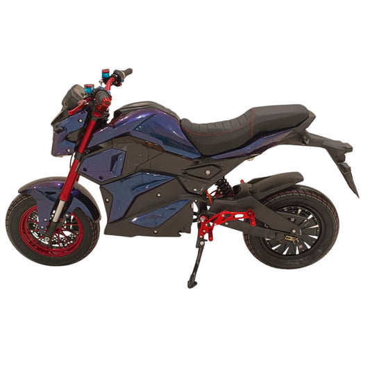 A-2 Two Seater On-Road Electric Motorcycle side view in metallic purple.
