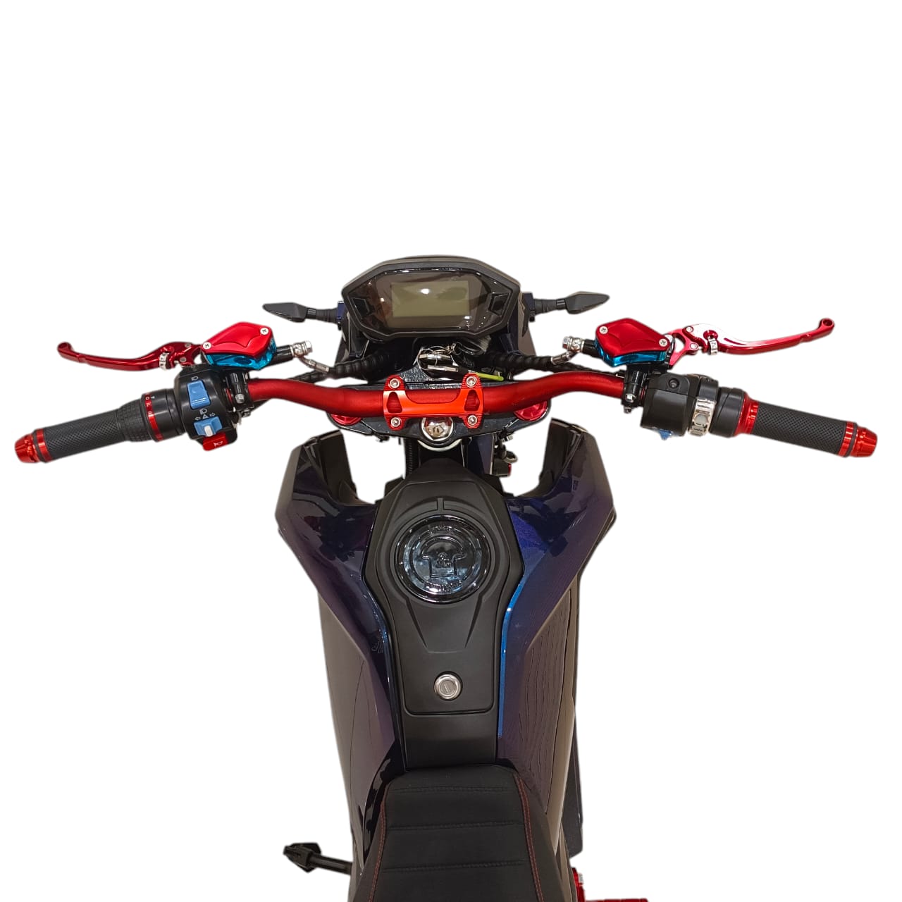 LCD dashboard and handlebar controls of A-2 Electric Motorcycle.