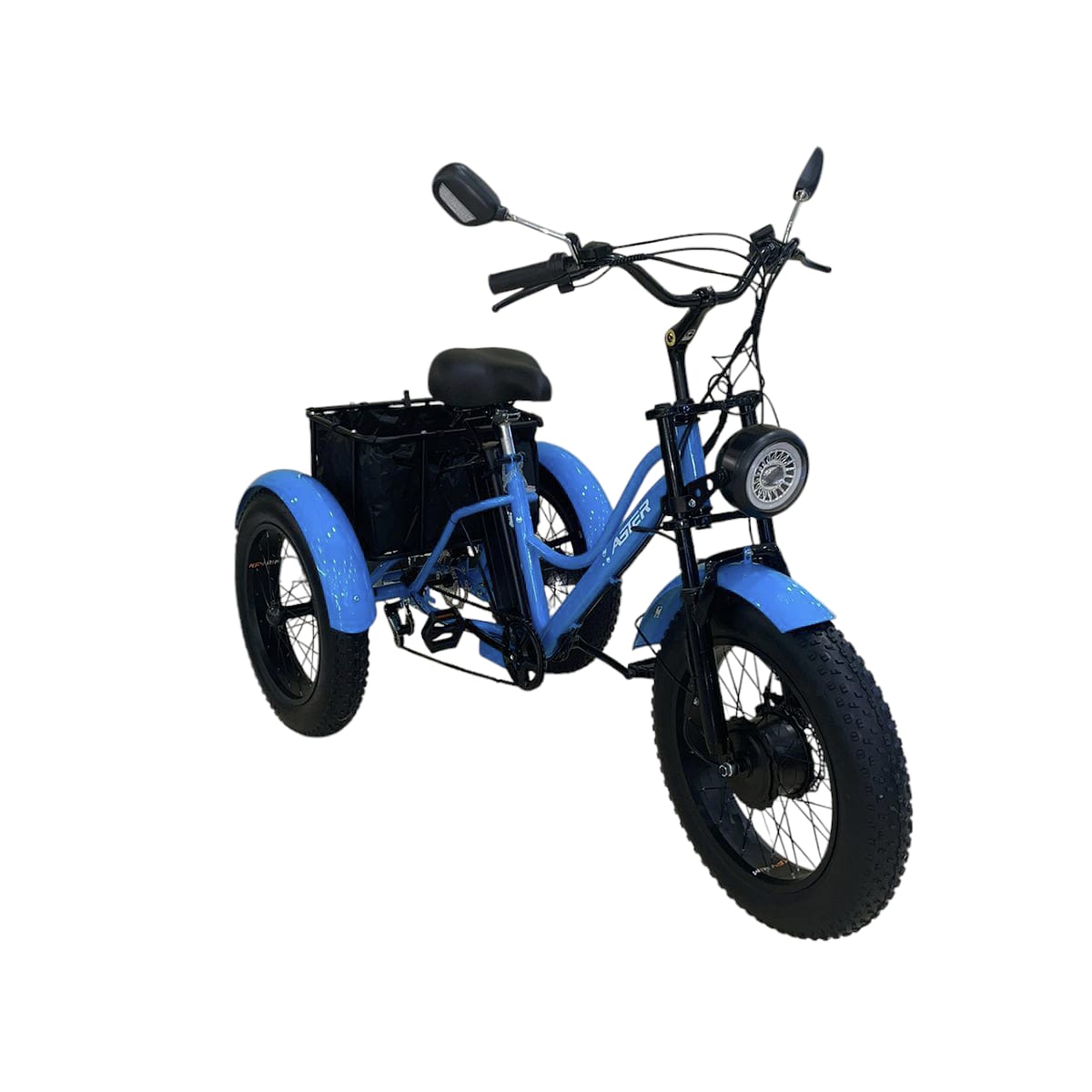 A3 blue fat tire electric tricycle front angle