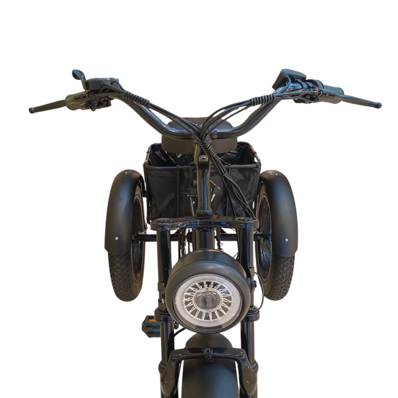 A3 electric tricycle front view with large LED headlight
