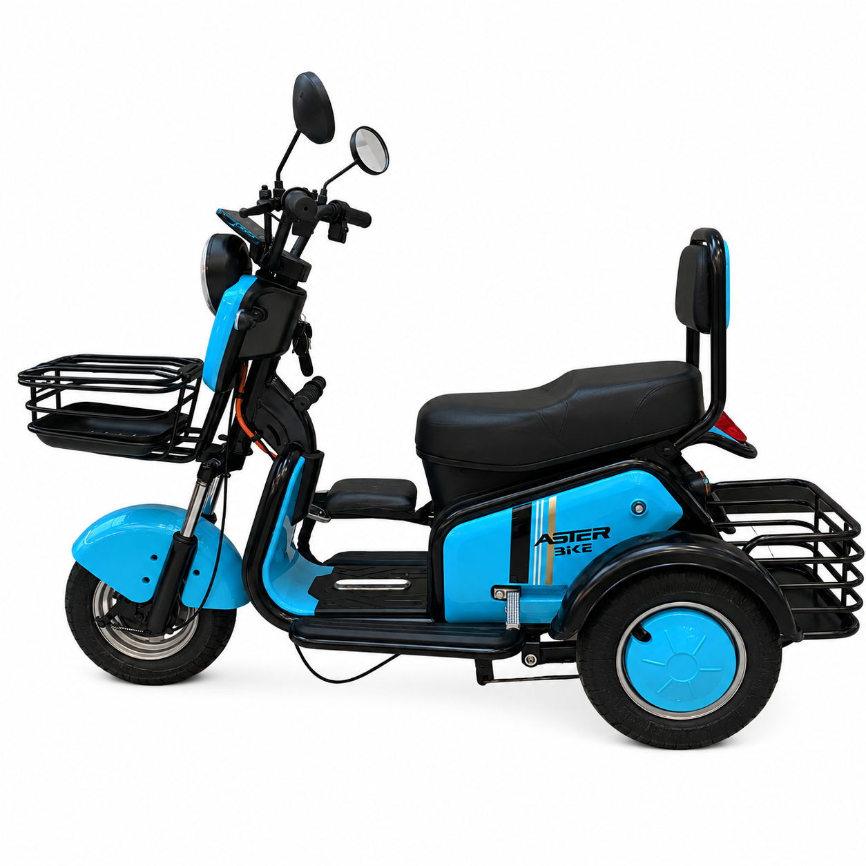 A13 Tri-Wheel Two Seater E-Bike with Baby Seat Side View