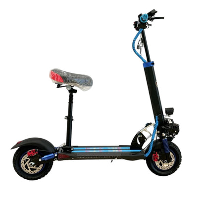 Blue E10-T13 Pro electric scooter with removable seat side profile