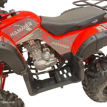 Close-up side view of 250cc four-stroke air-cooled petrol engine and body graphics
