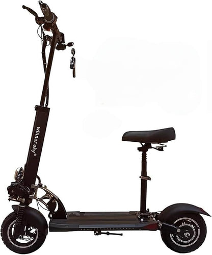 Winner Sky E10-T13 Plus E-Scooter left side view with adjustable seat, front suspension and 10-inch inflatable tires