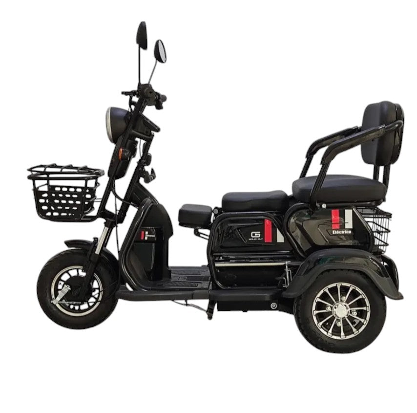 RockFlock W7 Electric Trike with Front Basket - Black Three Quarter View