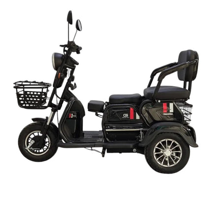 RockFlock W7 Electric Trike with Front Basket - Black Three Quarter View
