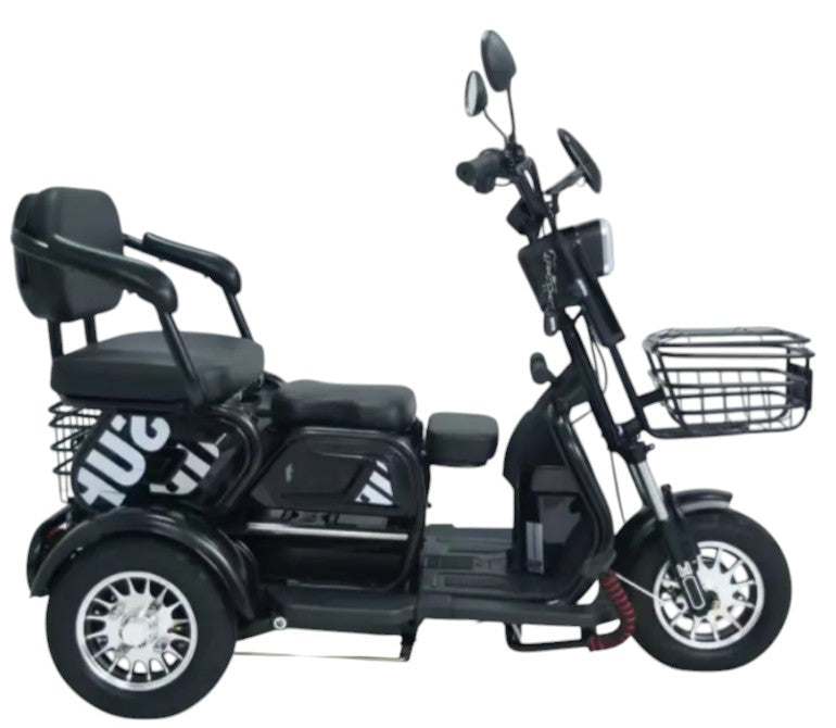 RockFlock W7 Electric Trike with Convertible Passenger Seats - Black Side View