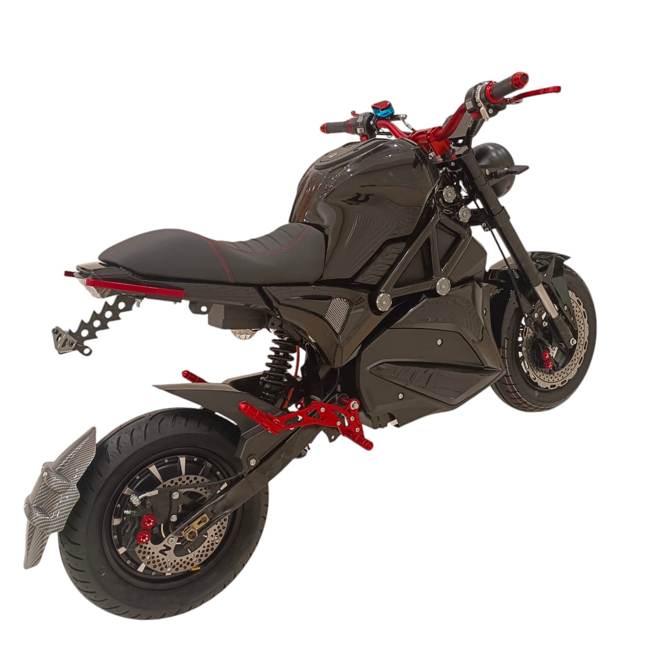 A-1 Two Seaters Stylish Electric Motorcycle black rear three-quarter view