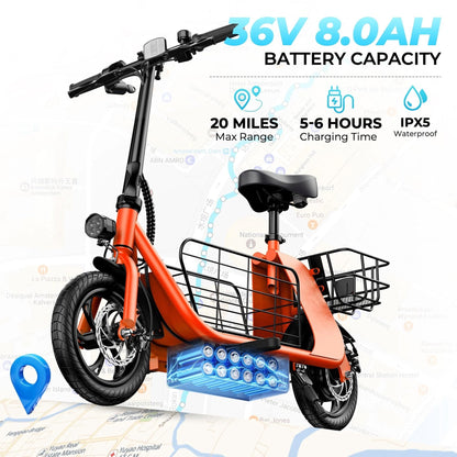 WindHorse C2 Foldable E-Scooter with Front & Rear Storage Baskets