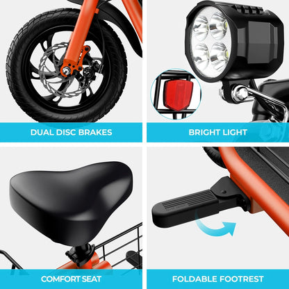 WindHorse C2 Foldable E-Scooter with Front & Rear Storage Baskets