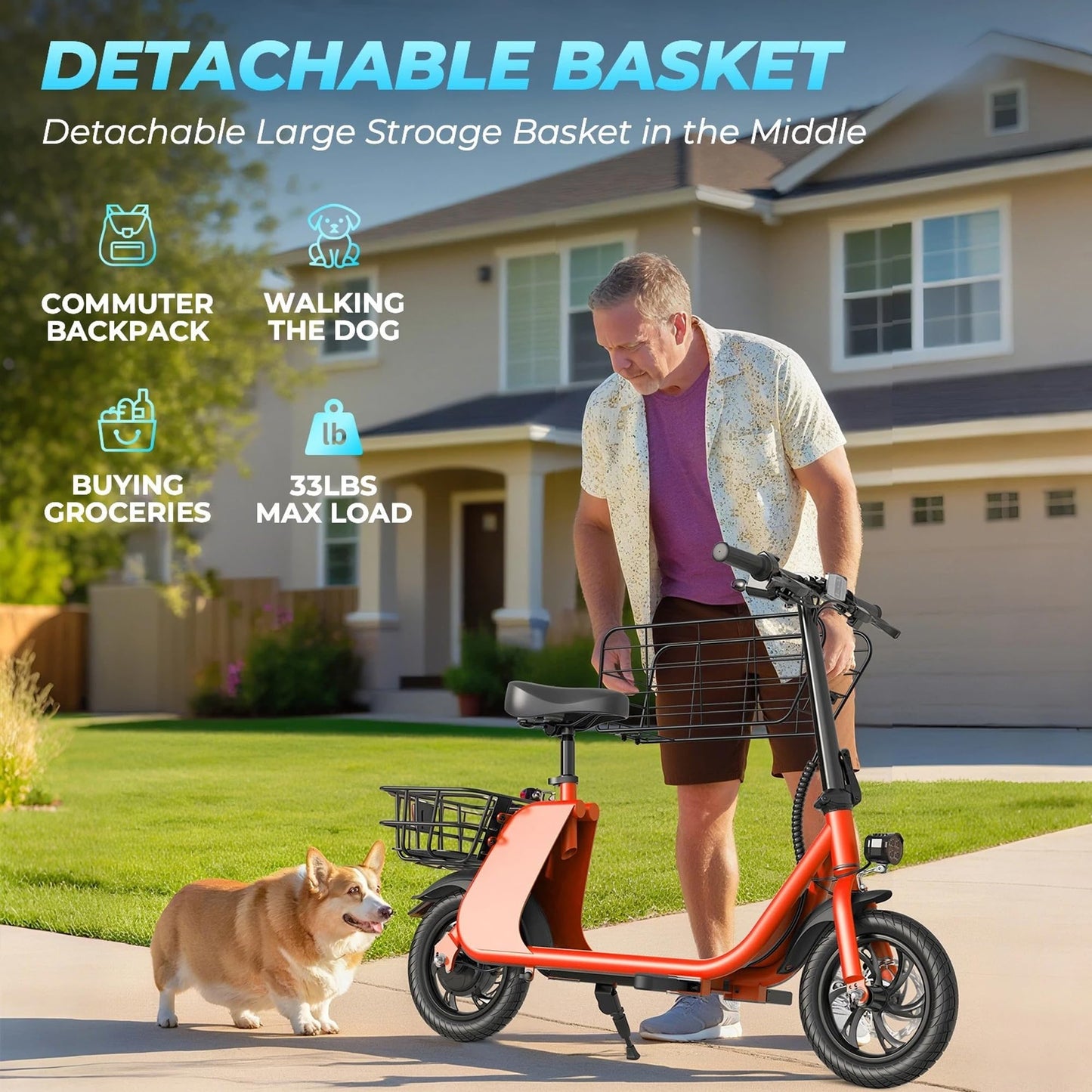WindHorse C2 Foldable E-Scooter with Front & Rear Storage Baskets