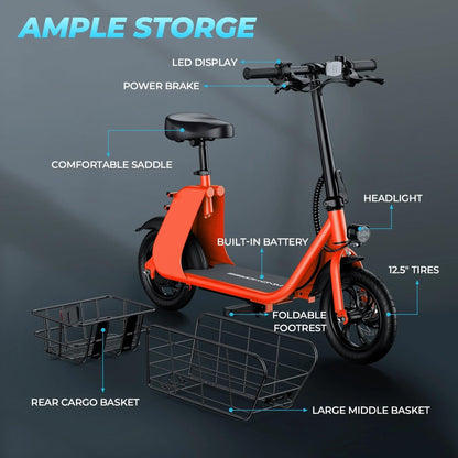 WindHorse C2 Foldable E-Scooter with Front & Rear Storage Baskets