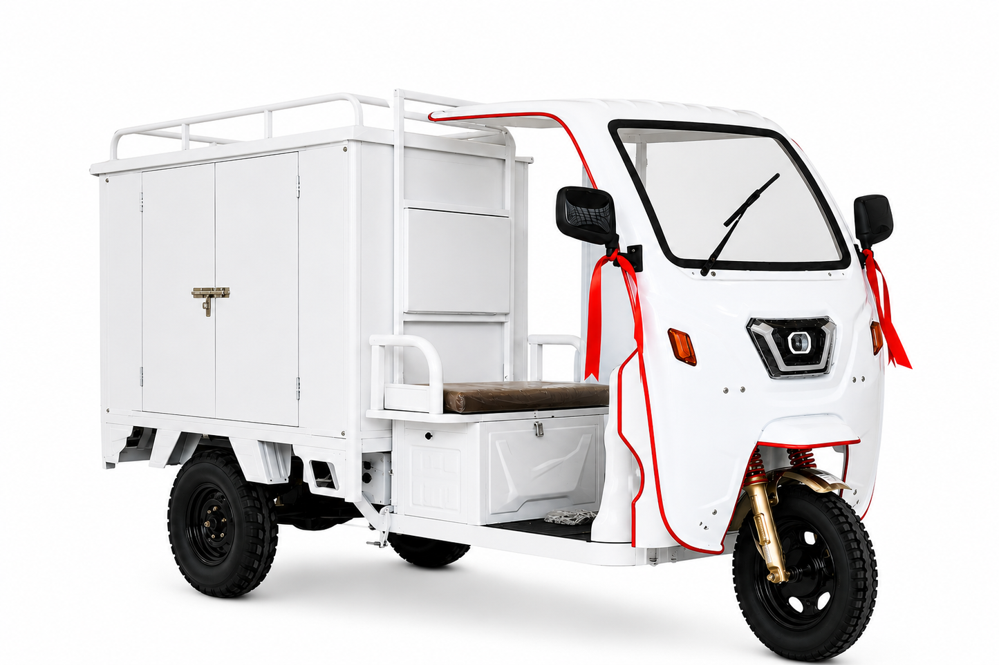 CD-1 Electric Cargo Delivery Trike featuring lockable rear storage cabinet for commercial deliveries right side view