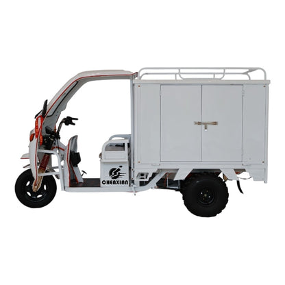 Side view of CD-1 Commercial Electric Cargo Delivery Trike with Lockable Cargo Cabinet