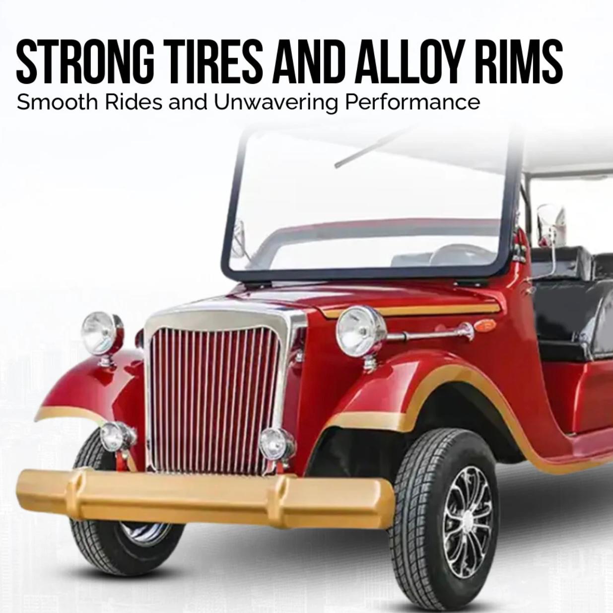 Classic Vintage Crusader Golf Cart front grille alloy wheels and vacuum tires premium electric resort vehicle