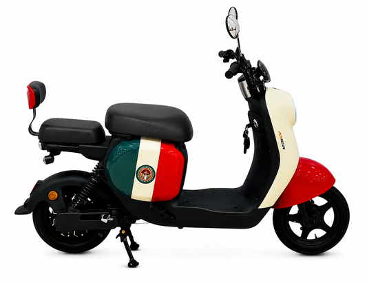 D-01 Retro Style Dual Seater E-Bike of Red Color  side profile with retro Italian-inspired body and dual seats