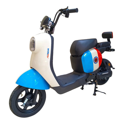 D-01 retro dual seater electric bike front three-quarter view