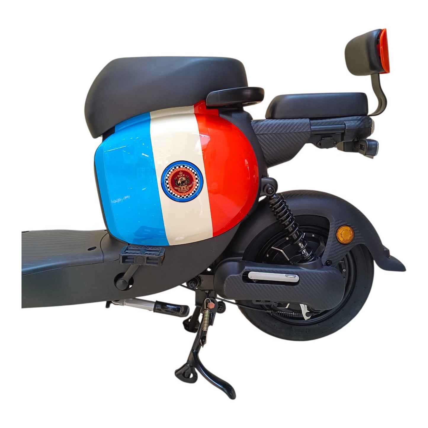 D-01 retro electric bike rear seat suspension and wheel detail
