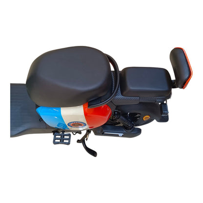 D-01 dual seater electric bike top view showing rider and passenger seats