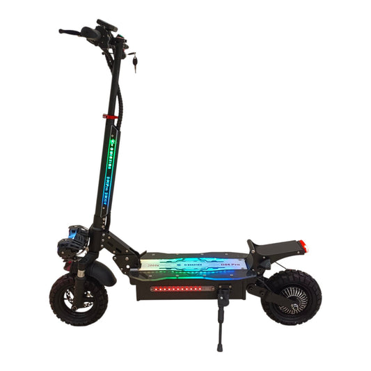Chenxian D06 Pro 2000W Foldable E-Scooter Side View with lights switched on 