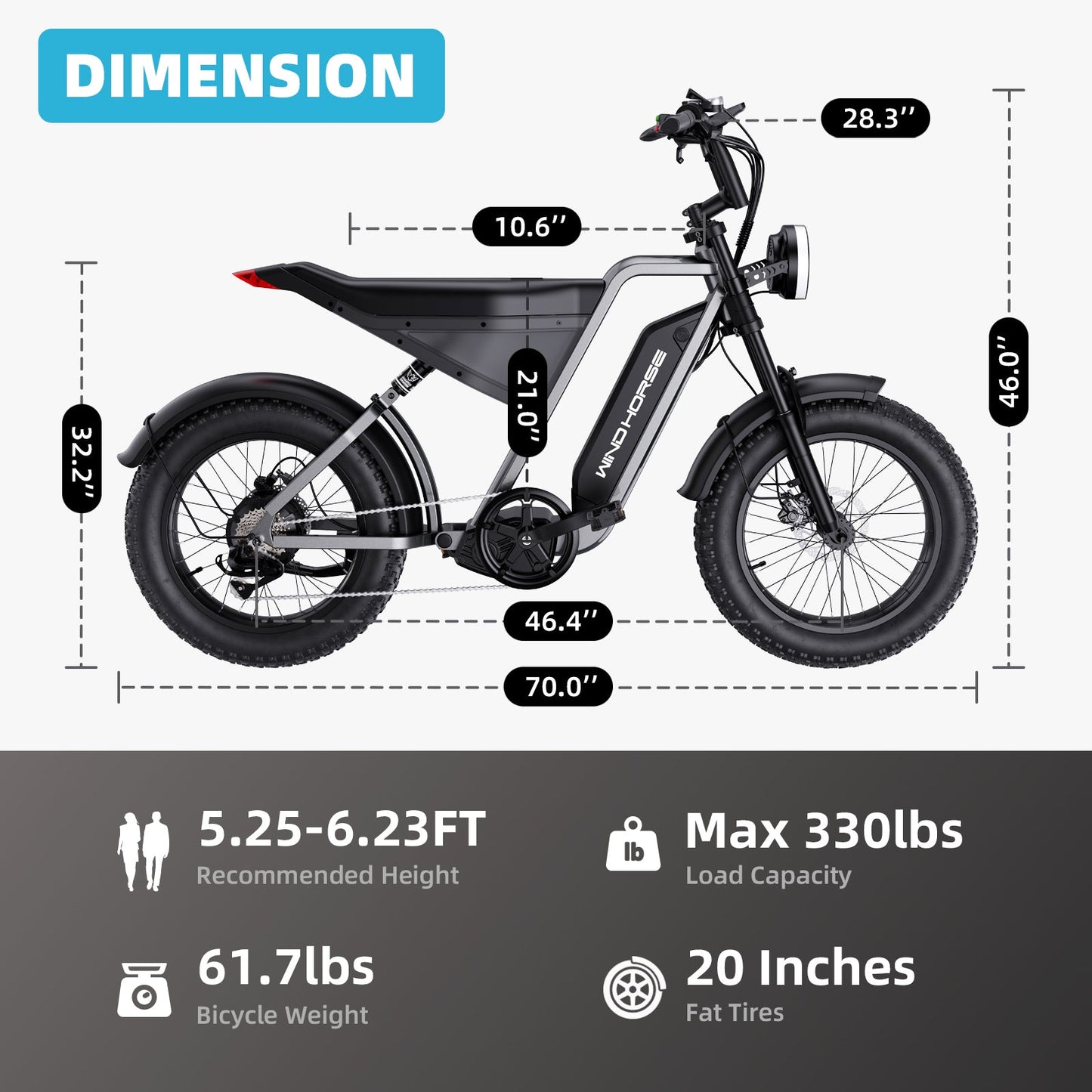 D3 Fat Tires E-Bike Dimensions