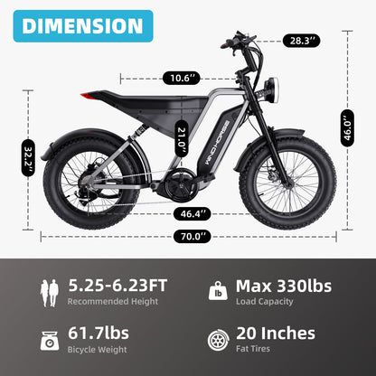 D3 Fat Tires E-Bike Dimensions