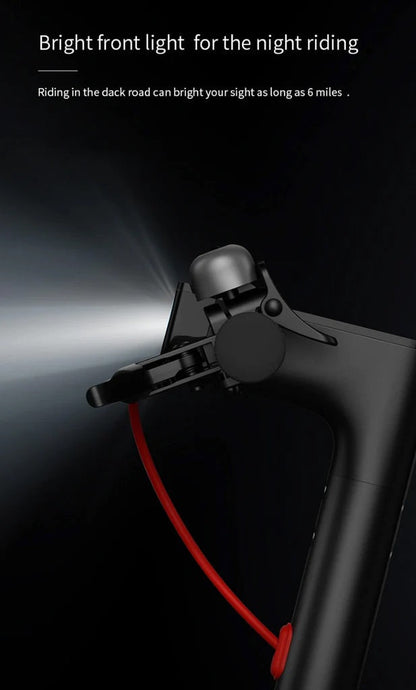 M365 Foldable E-Scooter bright LED headlight for safe night riding.