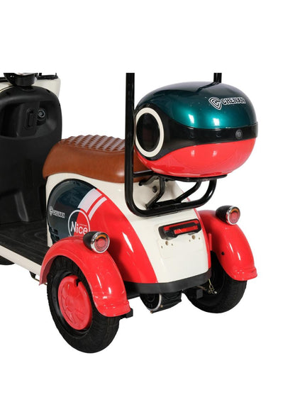 Rear section of V1 Tri-Wheel Two Seater E-Bike with Roof showing rear body, tail lights and integrated rear structure