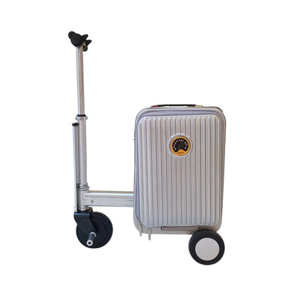 Electric Ride-On Suitcase 20L Silver side view with telescopic handle