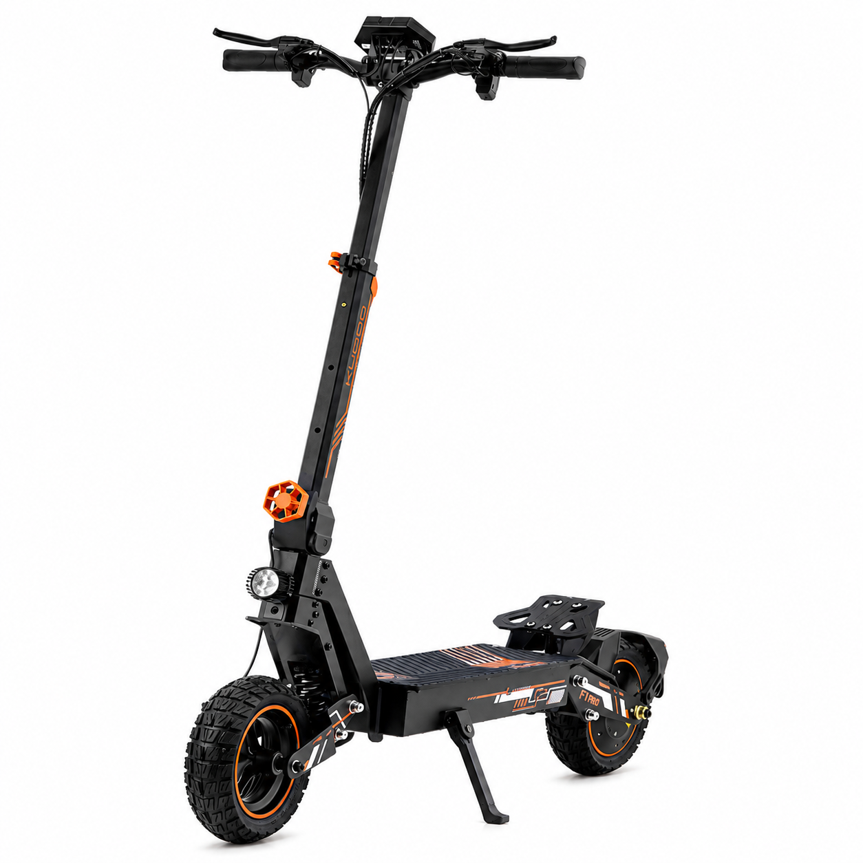 KUGOO F1 Pro electric scooter front angle with 10-inch tyres and headlight