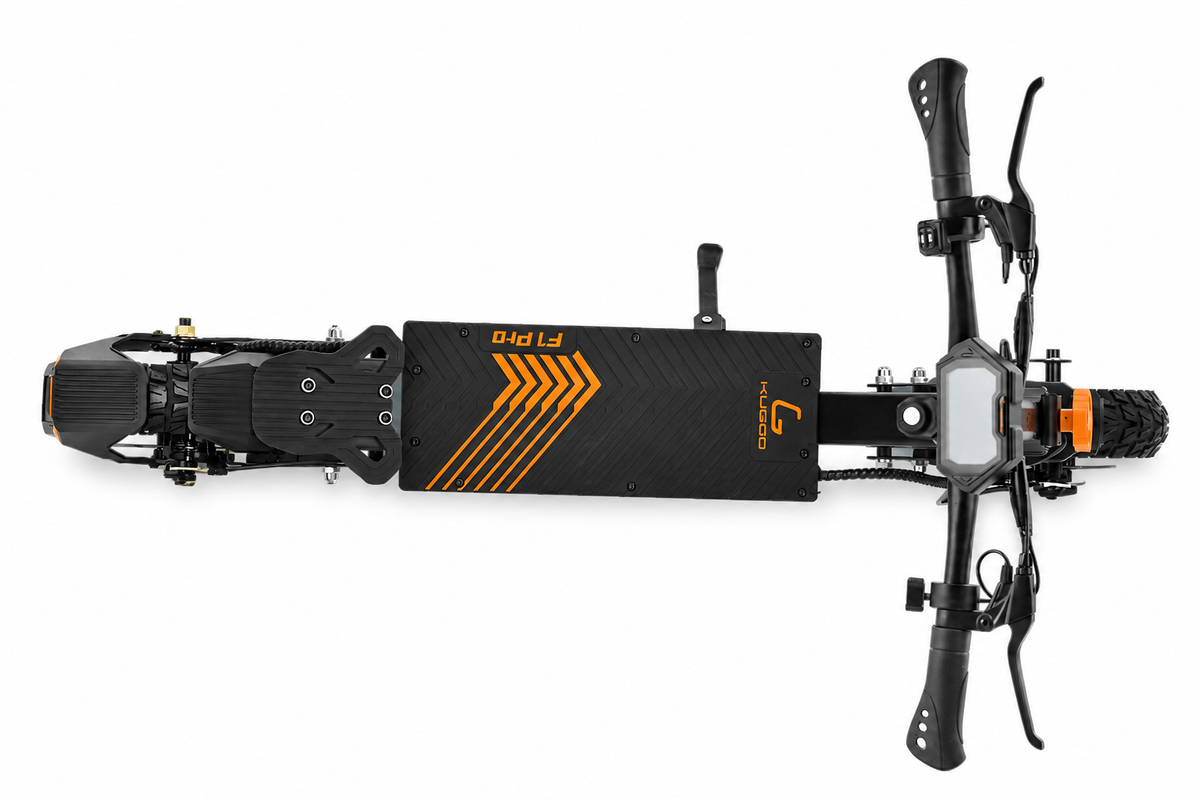 KUGOO F1 Pro electric scooter top view showing wide foot pedal and handlebars