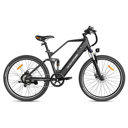 WindHorse F3 Pedal Assisted Soft-Tail Hybrid E-Bike – Gray left side profile with Shimano 7-speed drivetrain