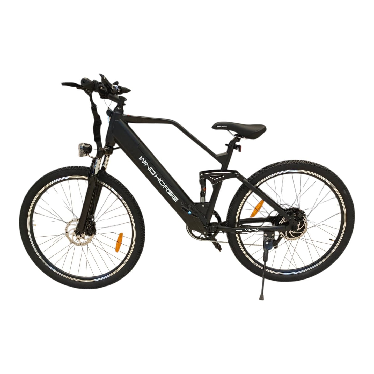 WindHorse F3 Pedal Assisted Soft-Tail Hybrid E-Bike – Gray side view with dual suspension and carbon alloy frame