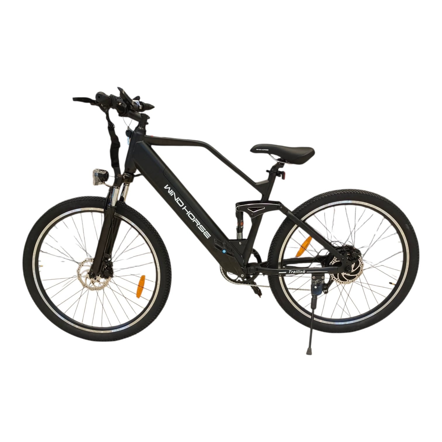 WindHorse F3 Pedal Assisted Soft-Tail Hybrid E-Bike – Gray side view with dual suspension and carbon alloy frame