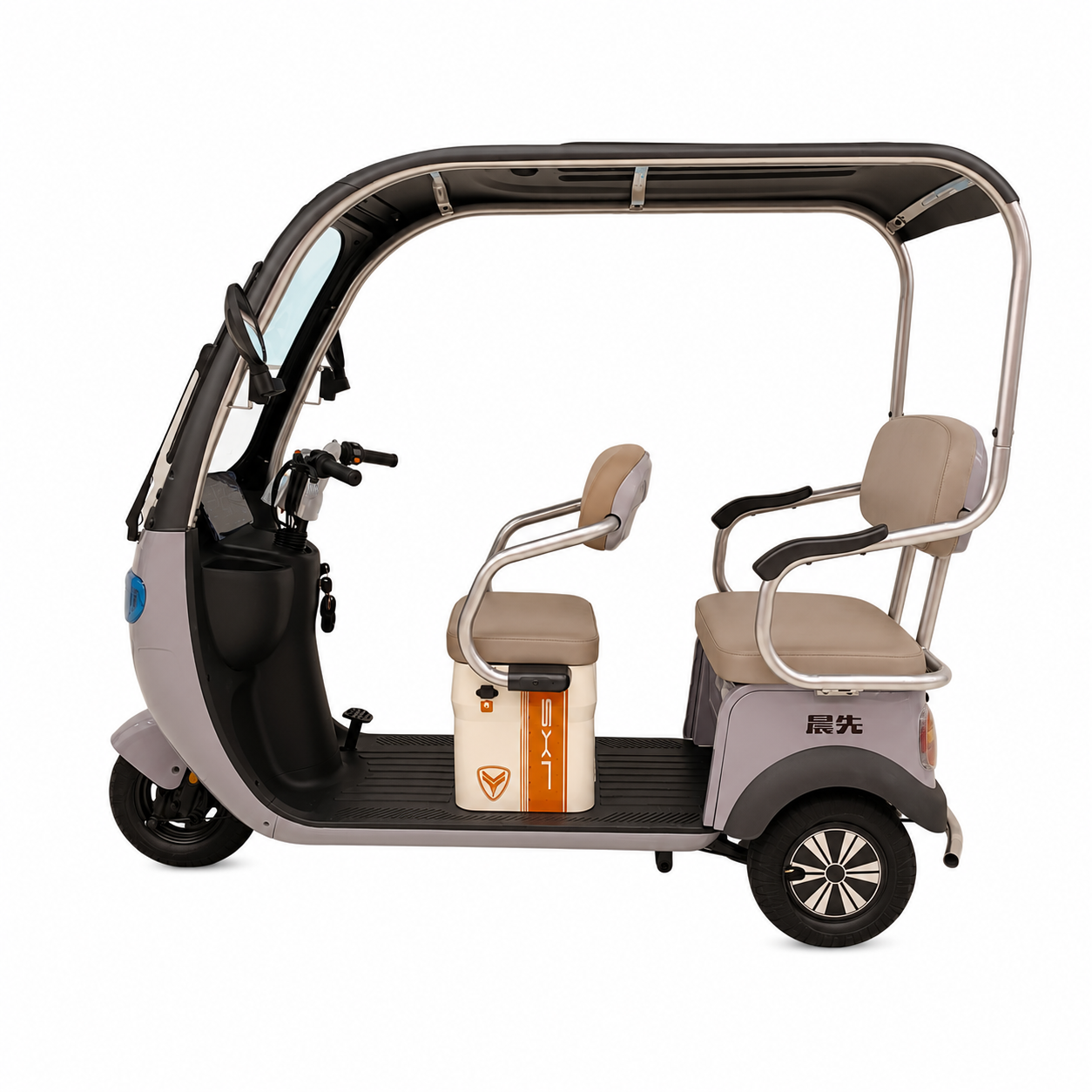 F7C Tri-Wheel Multi-Seater Family Buggy With Roof side profile view Gray color
