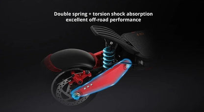 Kugoo G1 dual spring rear suspension with torsion shock absorption for superior off-road performance