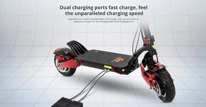 Kugoo G1 dual charging ports supporting fast charging with optional second charger for reduced charging time