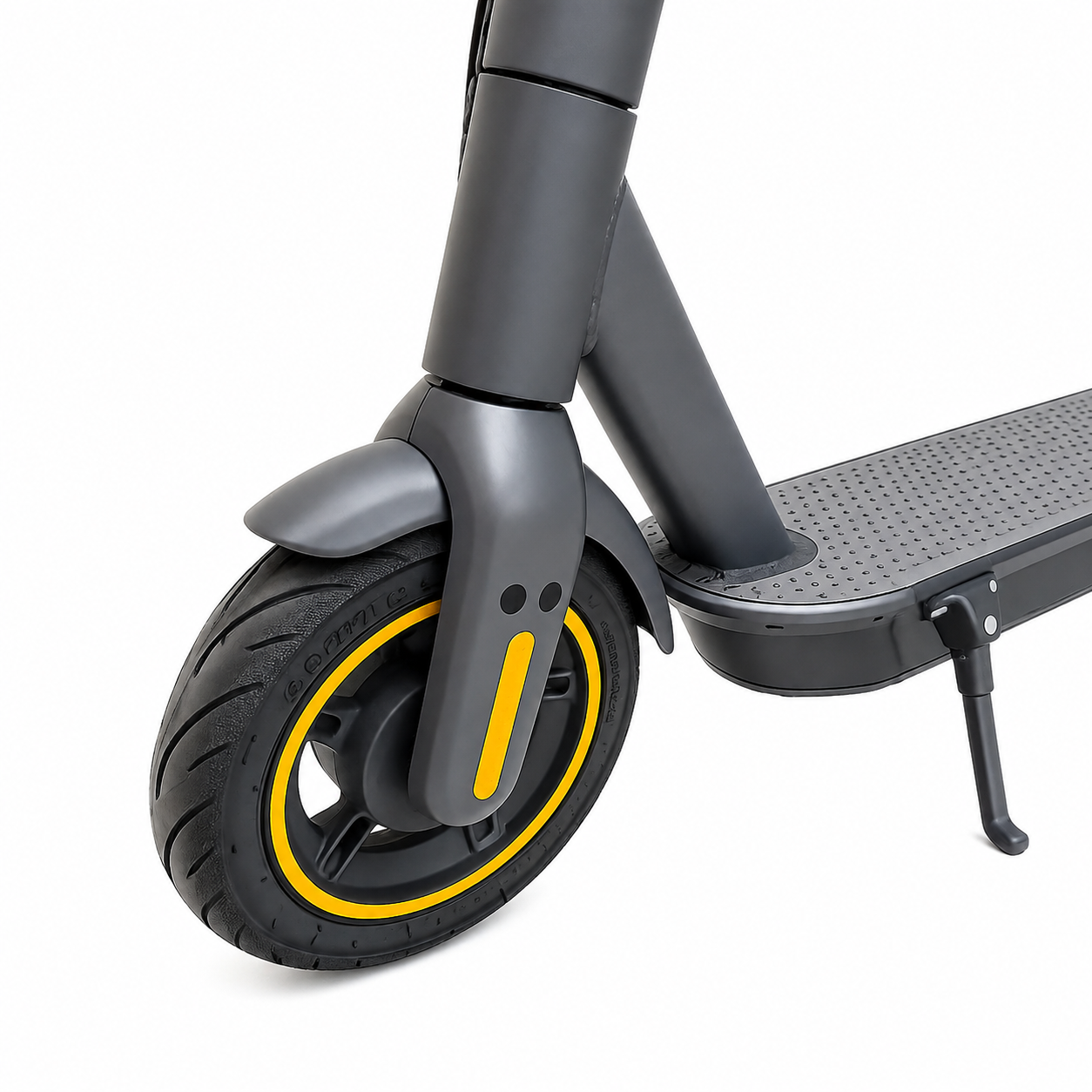 G30 MAX Foldable Electric Kick Scooter front wheel close-up showing 10-inch pneumatic tyre
